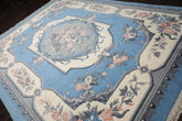 9x12 Blue, ivory, Gray Color Hand Knotted French Aubusson Savonnerie New Zealand Wool Traditional Oriental Rug